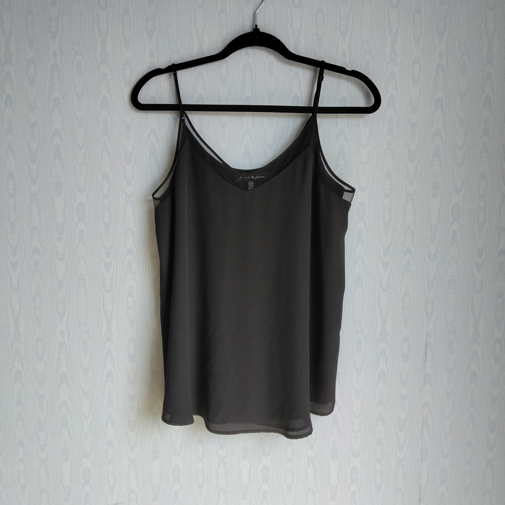 Jasmine & Juliana Mesh Trim Chiffon Swing‎ Tank Adjustable Strap Black M